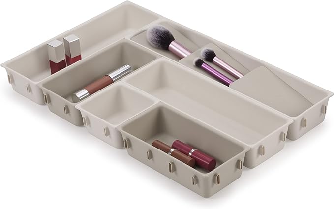 Joseph Joseph Viva - Modular 7-piece Makeup Beauty Drawer Organiser Set, Storage Boxes dividers for makeup, beauty grooming items, cosmetics, hair accessories