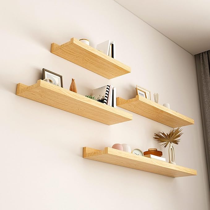 Wood Wall Mounted Shelf Bathroom Cosmetic Storage Stand Rack for Displaying Books and Decorative Items Office Decoration Shelf