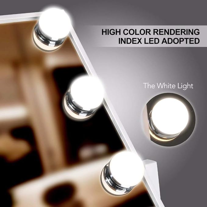 Lights Vanity Mirror, 14.5" L x 12" W LED Makeup Mirror with 9 LED Lights,3 Modes Light Modes&Touch Control Dimmable Tabletop Makeup Mirror,Detachable 10X Magnification,360°Rotation (White)