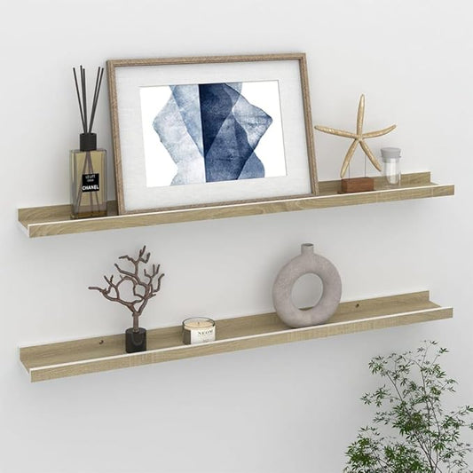 Wall Shelves 2 Pack White and Sonoma Oak 31.5 Inch Floating Shelves for Living Room Bedroom Kitchen Storage Display Organizer with 11lb Capacity