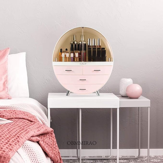 Elegant Dustproof Makeup Storage Organizer Box, Waterproof Large Cosmetics Organizer Storage with Drawers Skincare Cosmetic Display Cases for Countertop Bathroom Dresser Dedroom