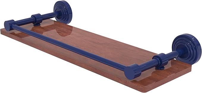 Allied Brass WP-1-16-GAL-IRW-MBL Waverly Place Collection 16 Inch Solid IPE Ironwood Shelf with Gallery Rail, Mediterranean Blue