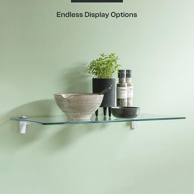 Fab Glass and Mirror Glass Shelves Cut to Size - 1/4" Thick Pencil Edge - Wall Mounted Tempered Glass Floating Shelves - Storage Organizer for Bathroom Kitchen