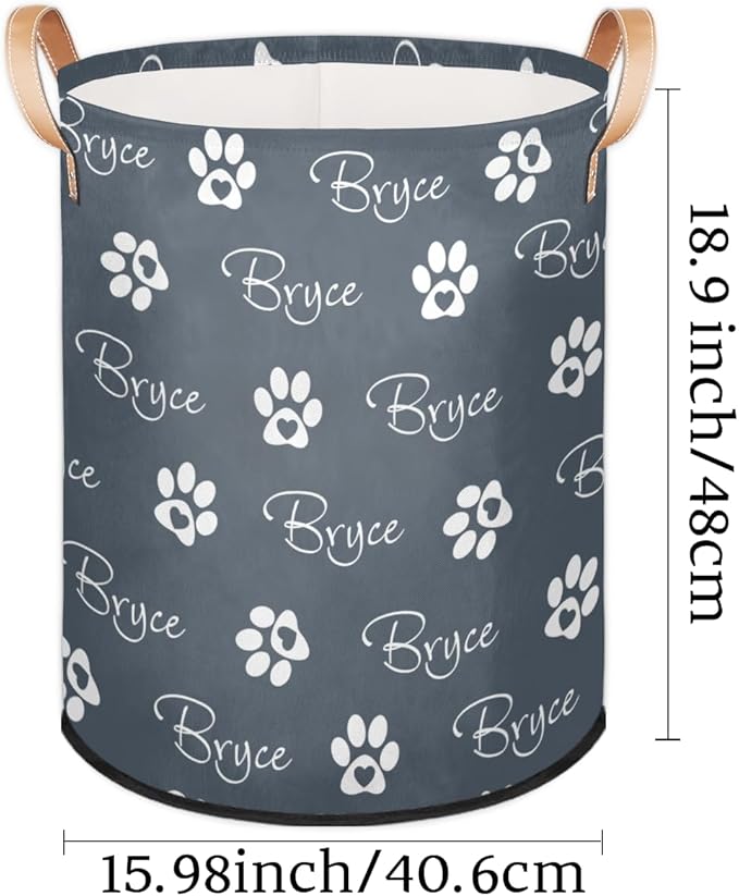 Custom Paw Print Laundry Hamper, Personalized Laundry Baskets with Handles Dirty Clothes Hamper Storage Basket
