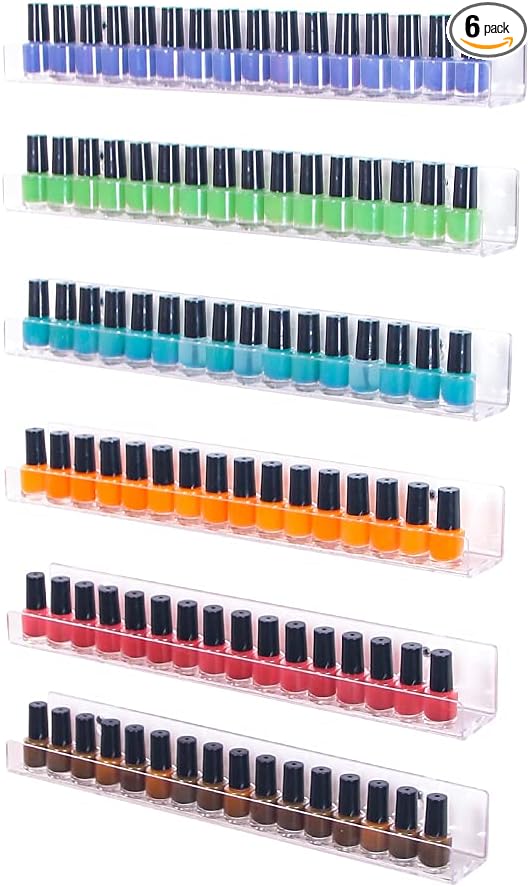Coward 6 Piece Acrylic Nail Polish Organizer Rack Wall Mounted, Essential oil Display Stand, Alcohol ink Paint Storage Holder, displays 90 Bottles