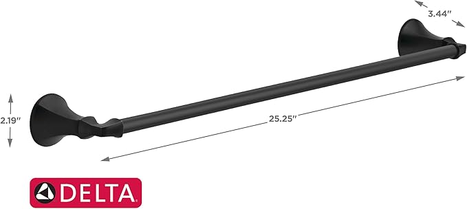 DELTA FAUCET Rubber Limited 76424-BL Ashlyn 24-in Wall Mount Towel Bar Bath Hardware Accessory in Matte Black