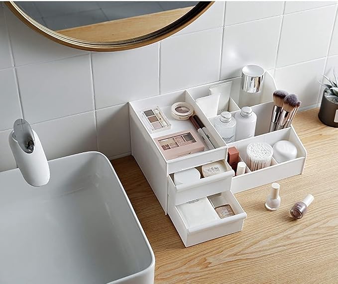 Simbuy Makeup Organizer With Drawers, Bathroom Countertop Organizer for Cosmetics, Vanity Storage for Lipstick, Brushes, Lotions, Eyeshadow, Nail Polish and Jewelry