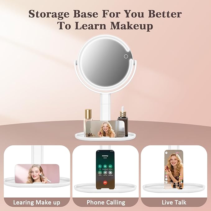 Makeup Mirror with Lights, 4000mAh Rechargeable Magnifying Mirror with 3 Colors Lights and Adjustable Brightness, 15X/1X Makeup Mirror, Height and 360°Adjustable, Valentine's Gifts for Women