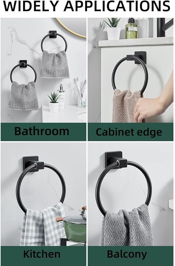 Towel Ring, Stainless Steel Hand Towel Holder,Modern Round Wall Hand Bathroom Washcloth Holder for Bathroom Kitchen,Matte Black