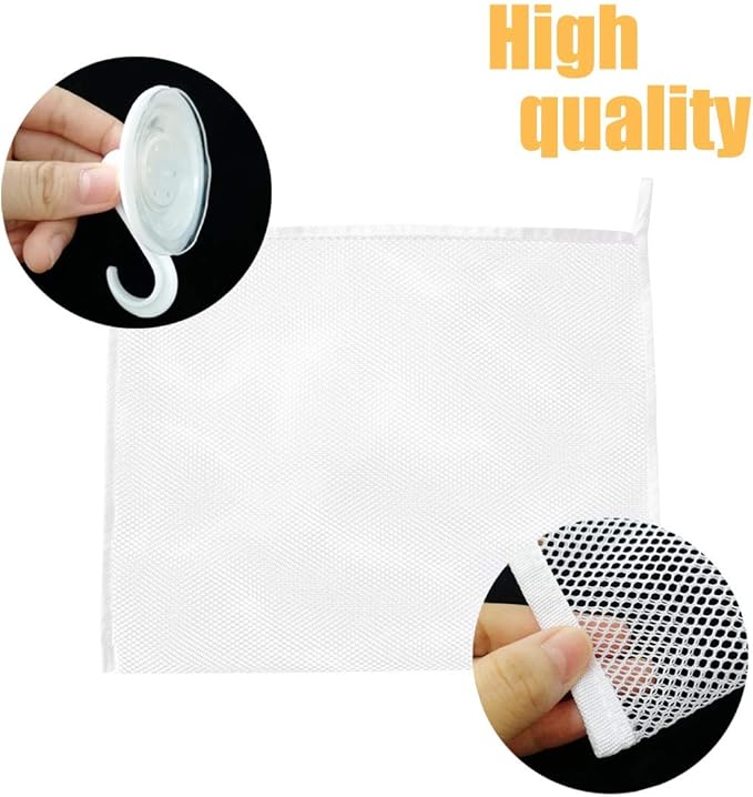 TTSAM Bath Toy Organizer Mesh Storage Organizer Baby Shower Toys Bathtub Net Bag Kids Quick Dry Bathtub Mesh Net Bathtub Toy Holder 2 X Bathroom Storage Bag & 6 X Strong Suction Hooks (White)