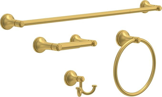 Franklin Brass Woodruff (1-Pack) Hand Towel Holder Satin Gold Towel Racks for Bathroom Wall Round Towel Ring Holder for Bath Towel Hanger for Kitchen, Bathroom Accessories WDRF46-SG