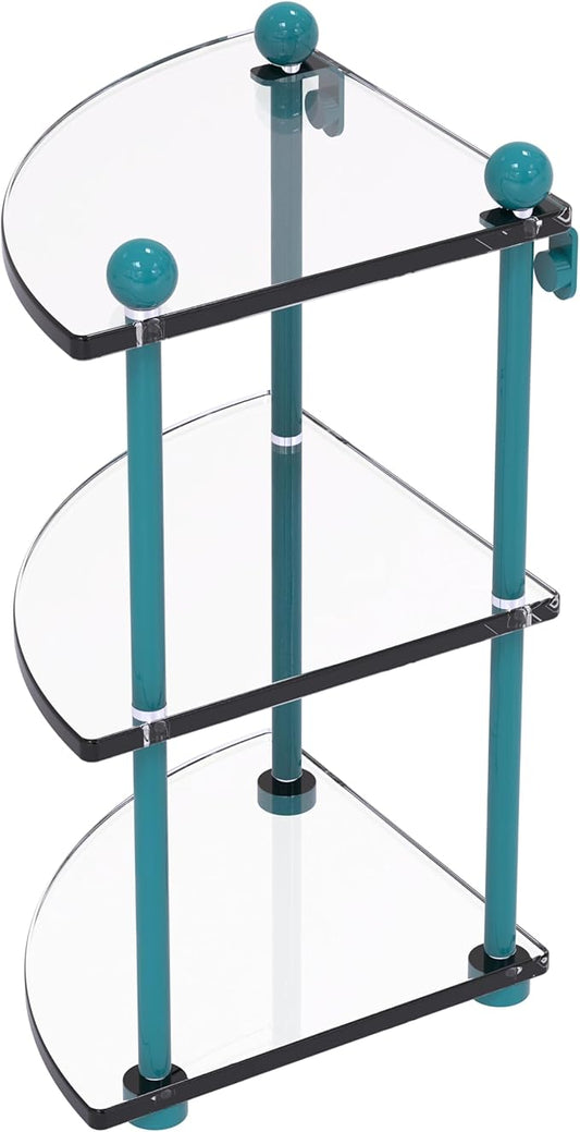 Allied Brass PR-6-GLT Three Tier Corner Glass Shelf, Glokzin Teal
