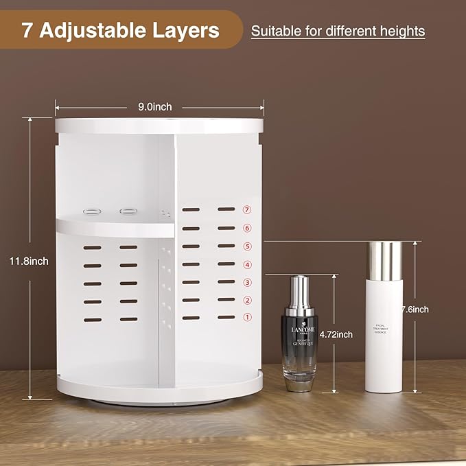 360 Large Rotating Makeup Organizer Countertop, Clear Acrylic Makeup Organizers, Organizador De Perfumes, 7 Layers Large Make Up Organizer, Huge Storage Fits for Vanity and Bathroom (White, Small)
