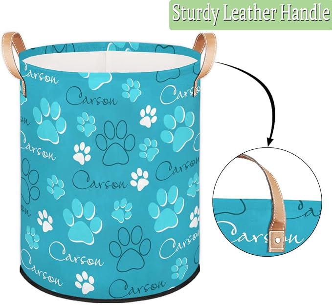 Custom Dog Paw Laundry Hamper, Personalized Laundry Baskets with Handles Dirty Clothes Hamper Storage Basket