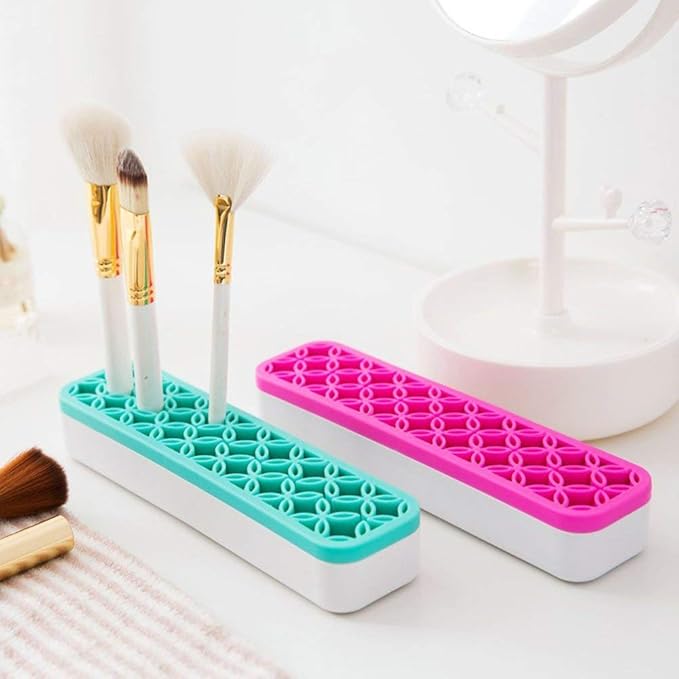 Silicone Makeup Brush Holder Beauty Tools Organizer Display Stand Cosmetic Storage Case Blue