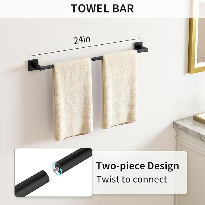 KLJKPA Black Bathroom Accessories Set, 24 inch Towel Racks for Bathroom, Stainless Steel Bathroom Hardware Set, Wall Mounted, 4-Piece