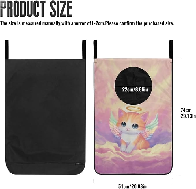 ZOUTAIRONG Cute Hanging Laundry Bag Basketball Over The Door Cartoon Cat Laundry Hamper Zipper Laundry Basket Storage Organizers for Bedroom/Bathroom/Dorm/Closet