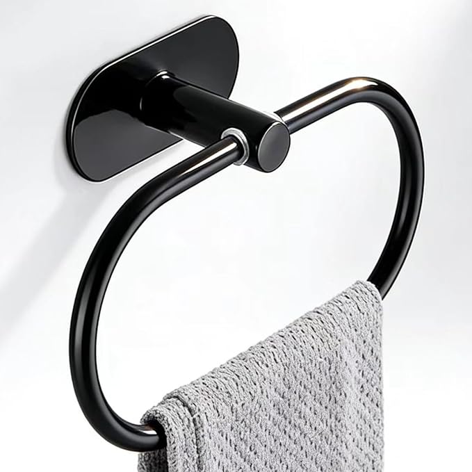 Besteffie Adhesive Towel Ring Self Adhesive Hand Towel Ring Stainless Steel Rustproof Bathroom Towel Holder Wall Mount SUS 304 Stainless Steel Matte Black