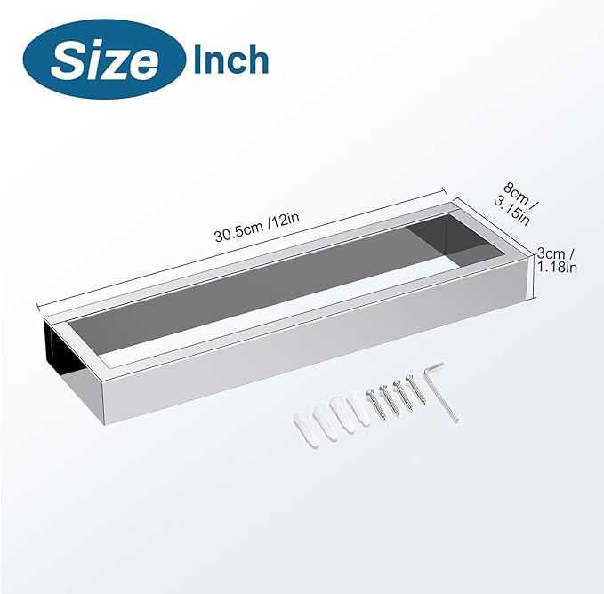 TNOMS Single Towel Bar Towel Holder Bathroom Hardware Accessories,Stainless Steel Wall-Mounted Towel Rack Towel Rail,12 Inches Polished Chrome