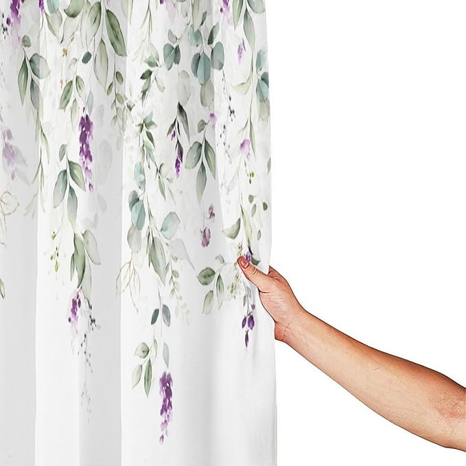 Purple Floral Shower Curtain Watercolor Flowers Modern Minimalist Wildflower Bathroom Decor Fabric Curtains with Hooks 72x72 Inches(183x183cm), Style-10