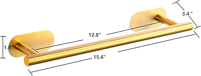 SEIDO Adhesive Towel Bar, 16 Inch Gold Towel Bar for Bathroom, Stainless Steel Towel Racks for Bathroom, No Drilling Needed, Brushed Gold