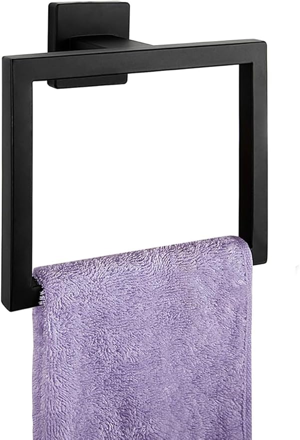 PAHSFS Matte Black Towel Ring - Modern Hand Towel Holder for Bathroom - SUS304 Stainless Steel Bathroom Towel Ring Wall Mounted - Bathroom Towel Rack - Black Towel Hanger