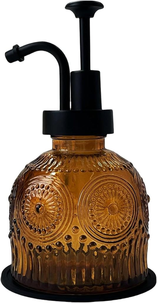 Vintage Soap Dispenser for Bathroom,Glass Kitchen Soap Dispenser with Pump,Farmhouse Antique,Cute Small Rustic Decor(Brown)