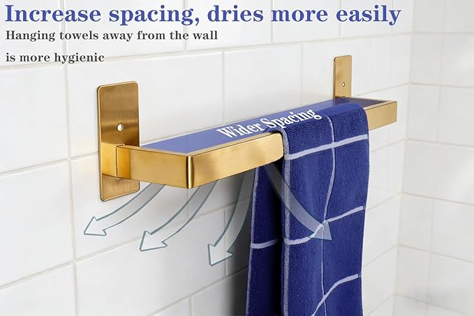 Bathroom Towel Bar Self Adhesive, No Drilling Towel Rack Easy to Install,Hand Towel Holder Made of Premium Stainless Steel Sticky on Hand Towel Hanger for Kitchen, Toilet.(16IN, Gold)