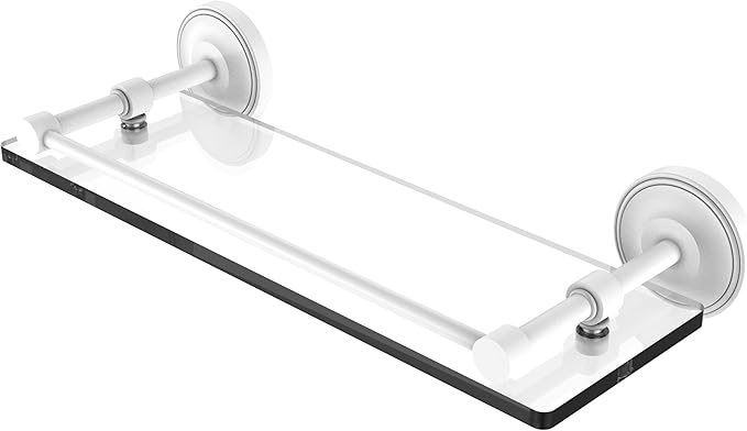 Allied Brass PRBP-1/16-GAL-WHM Prestige Regal 16 Inch Tempered Glass Gallery Rail Shelf, Matte White