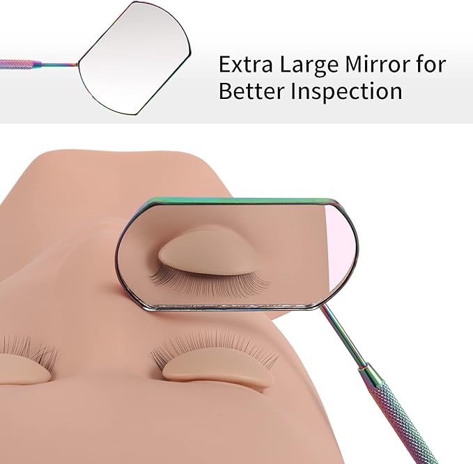 Lash Mirror for Eyelash Extensions, 60mm Extra Large Eyelash Mirror, Detachable Stainless Steel Makeup Mirror，Rainbow Color