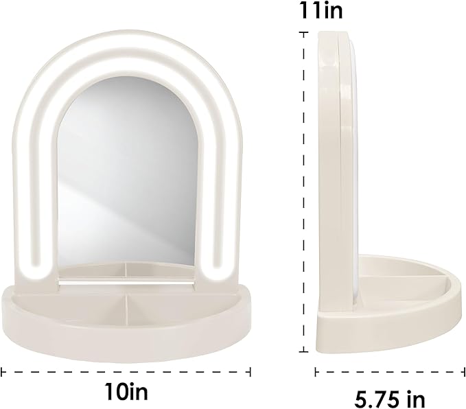 Glass Mirror with White LED, Wall Mirror for Bedroom, Living Room, or Hallway, USB Powered Lighted Mirror with Detachable Base, Body Mirrors for Bedroom & Home Décor, Ivory