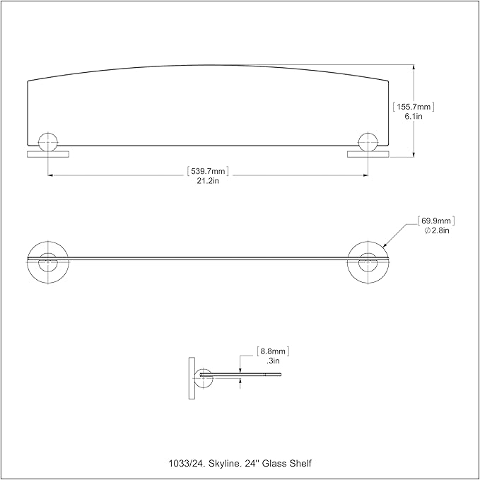 Allied Brass 1033/24-SGL Skyline Collection 24 Inch Glass Shelf, Spanish Gold