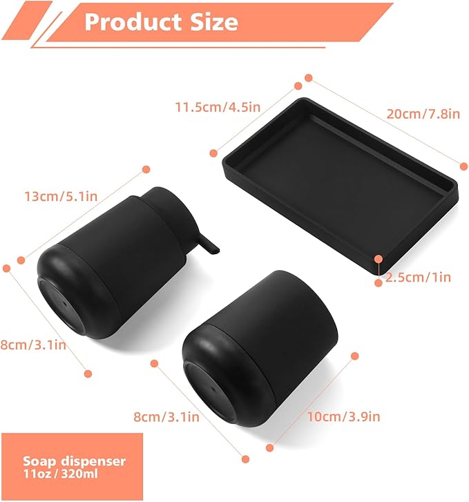 GAHEFY Black Bathroom Countertop Accessories Set - Foaming Soap Dispenser and Toothbrush Holder with Silicone Boot,Vanity Tray (Black Foam)