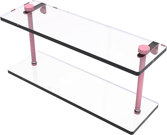 Allied Brass NS-2/16-PNK 16 Inch Two Tiered Glass Shelf, Pink