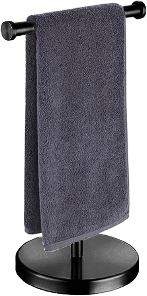 Hand Towel Holder,15 INCH T-Shape Hand Towel Holder Standing,Stainless Steel Hand Towel Rack for Bathroom Kitchen Countertop,Tower Bar for Kitchen Hand Towel Rack with Heavy Base,Black
