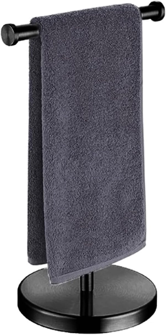 Hand Towel Holder,15 INCH T-Shape Hand Towel Holder Standing,Stainless Steel Hand Towel Rack for Bathroom Kitchen Countertop,Tower Bar for Kitchen Hand Towel Rack with Heavy Base,Black