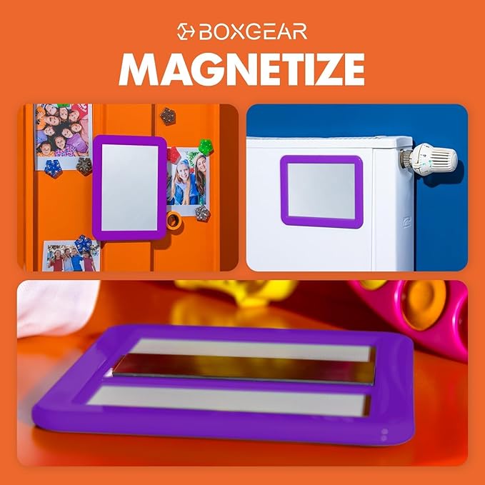 Boxgear Magnetic Locker Mirror - 5" x 7"- for School Locker, Bathroom, Household Refrigerator, Locker Accessory, Workshop Toolbox or Office Cabinet (Purple)