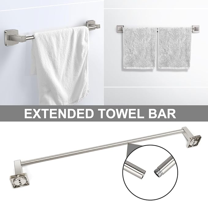 Bathroom Hardware Accessories Set 4 Pieces, Brushed Nickel Stainless Steel Towel Bar Set, Includes 20In Towel Bar, Towel Ring, Robe Towel Hooks,Toilet Paper Holder, Bathroom Towel Rack Set