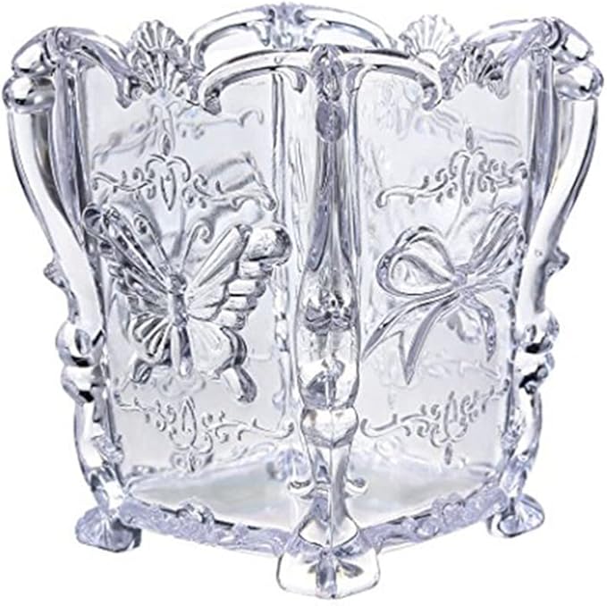 Operitacx Makeup Brush Container Cup Butterfly Decorated Acrylic Brush Holder Elegant and Sturdy Storage