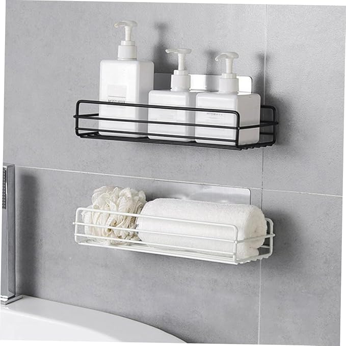 HEALLILY Anti-Slip Wall Shelves Storage Racks 2pcs Iron Rust-Proof Floating Shelves for Bathroom for Storage Easy to Clean