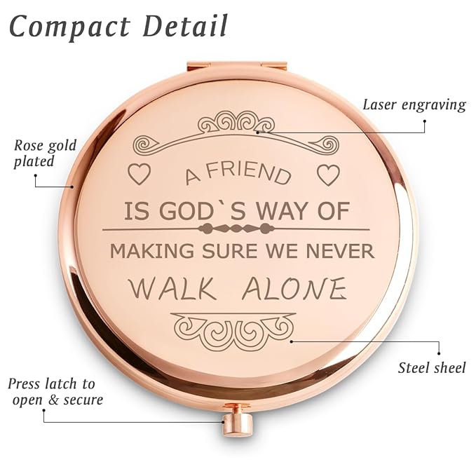 Friendship Gifts for Women Girls, Personalized Gifts for Friends BBF Bestie, Custom Compact Mirror for Birthday, Mothers Day, Graduation, Basket Stuffers