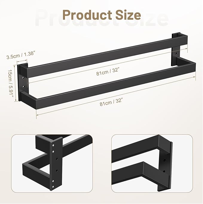 TNOMS Matte Black Double Towel Bar,32 Inch Towel Rack for Bathroom Stainless Steel Towel Holder Wall-Mounted Bathroom Hardware Accessories