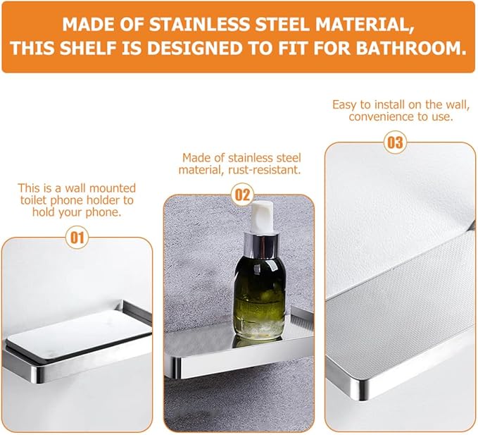 Outanaya Toilet Phone Holder and Tissue Box Shelf Stainless Steel Wall-Mounted Bathroom Organizer with Drainage Holes Cell Phone Shelf for Bathroom Storage