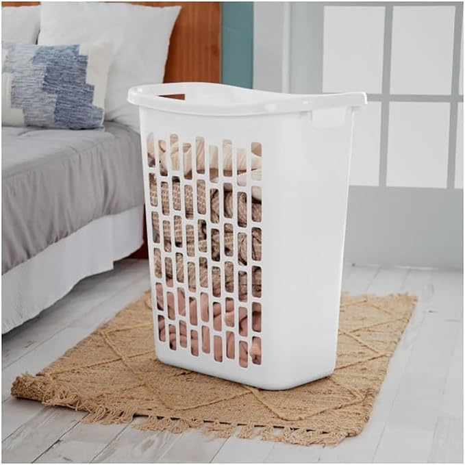 Rectangular Open Plastic Laundry Basket, Suitable for Small Spaces, White