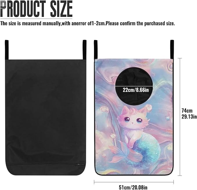 ZOUTAIRONG Cat And Fish Design Over The Door Laundry Hamper Hanging Storage Bag Over The Door Closet Organizers Clothes Hampers Space Saving Laundry Bag