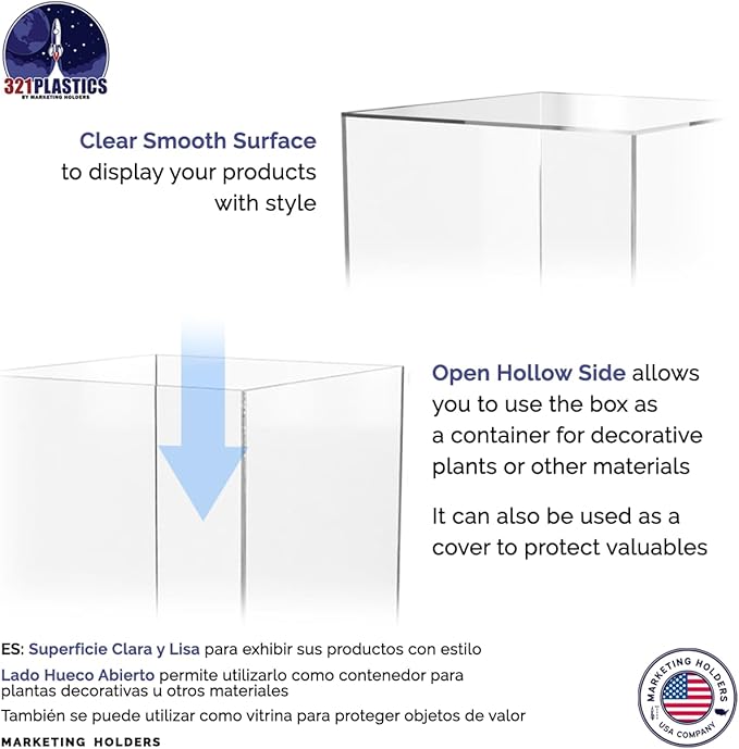 Acrylic Display Riser Box 12" x 12" x 16" Clear Throne with One Open Side No Lid Versatile Tall Lucite Retail Product Riser Storage Bin or Wedding Floral Centerpiece Pedestal by Marketing Holders