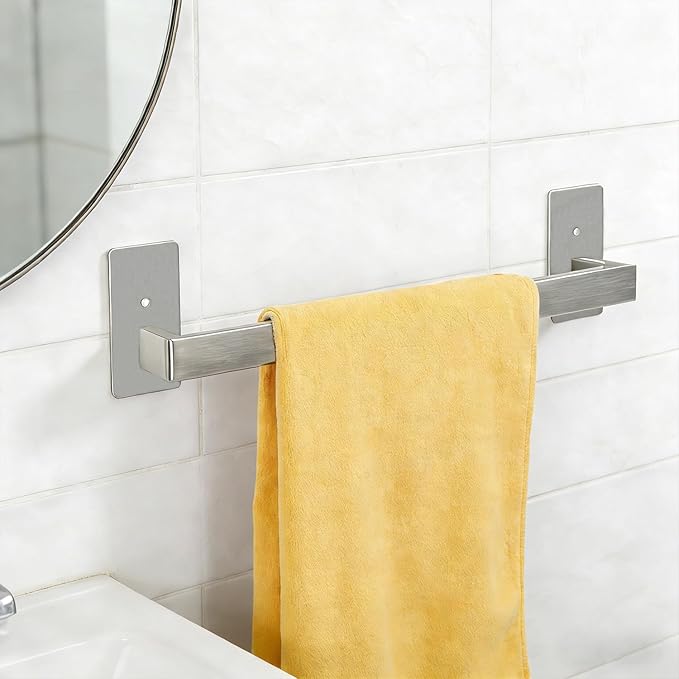 Bathroom Towel Bar Self Adhesive, No Drilling Towel Rack Easy to Install,Hand Towel Holder Made of Premium Stainless Steel Sticky on Hand Towel Hanger for Kitchen, Toilet.(12IN, Brushed)