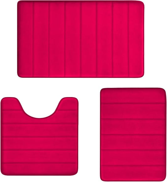 Christmas Bathroom Rugs Red Bath Mats for Bathroom Comfort Memory Foam Bath Rug Set 3 Piece Non-Slip Bath Mat Set,Absorbent Shaggy Toilet Rugs Perfect Plush Rug,Bathrom Carpets for,Tub,Shower