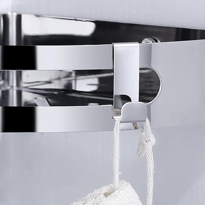 Bathroom Shelf Wall Storage Shelves Organizer Set of 2 Bathroom Accessories Bathroom Organizer Hanging with 4 Hooks Polished 304 Stainless Steel Floating Shelves (Size : Double-Layer Tripod)