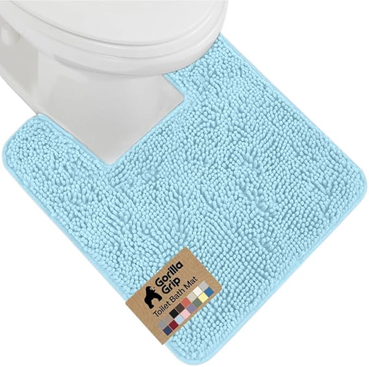 GORILLA GRIP Plush Absorbent Shaggy Chenille Bath Rug Mat for Square Toilet Base with Rubber Backing, Machine Washable Rugs, Soft Microfiber Contour Mats for Toilets, Bathroom Decor, Sky